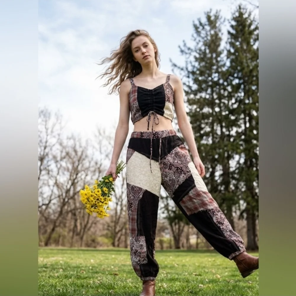 POL Black, Brown & Cream Patchwork Jogger Pants - Picture 4 of 13